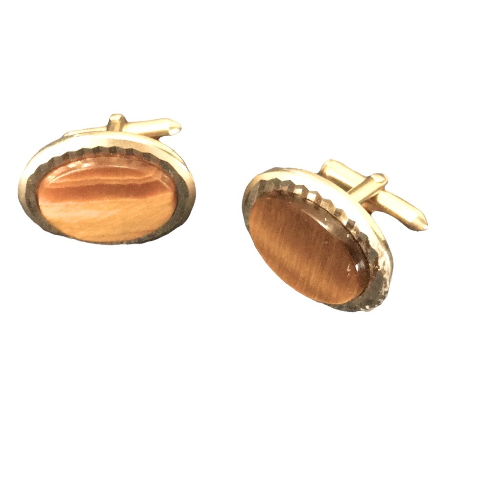 Vintage Tiger's Eye Oval Cuff Links (Goldtone)